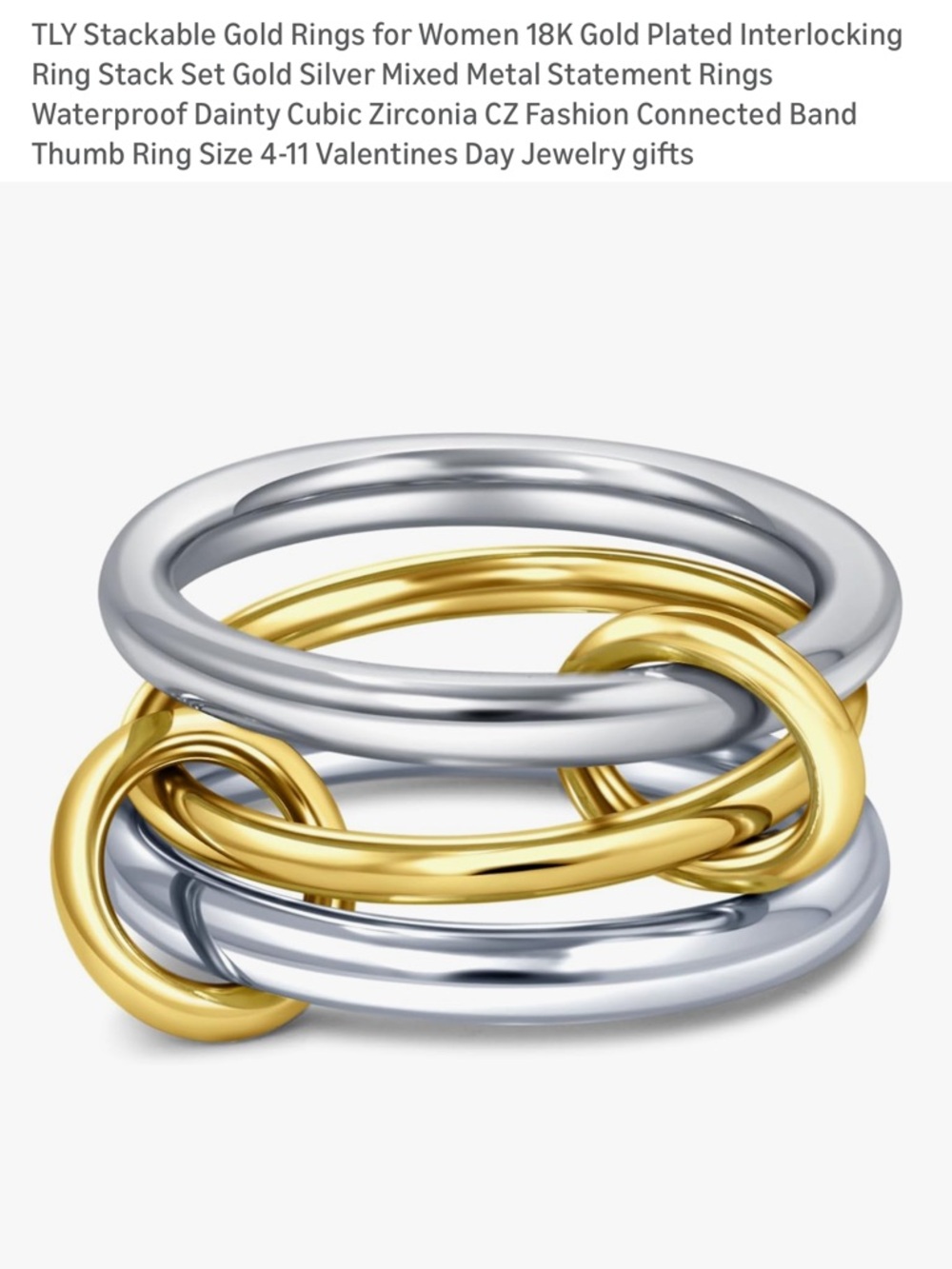 Two-Tone Interlocking Stackable Rings - Gold & Silver: size 11 (65mm) - Picture 3 of 3